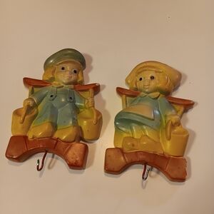 Vintage Wall Hooks with Dutch Boy and Girl Figures